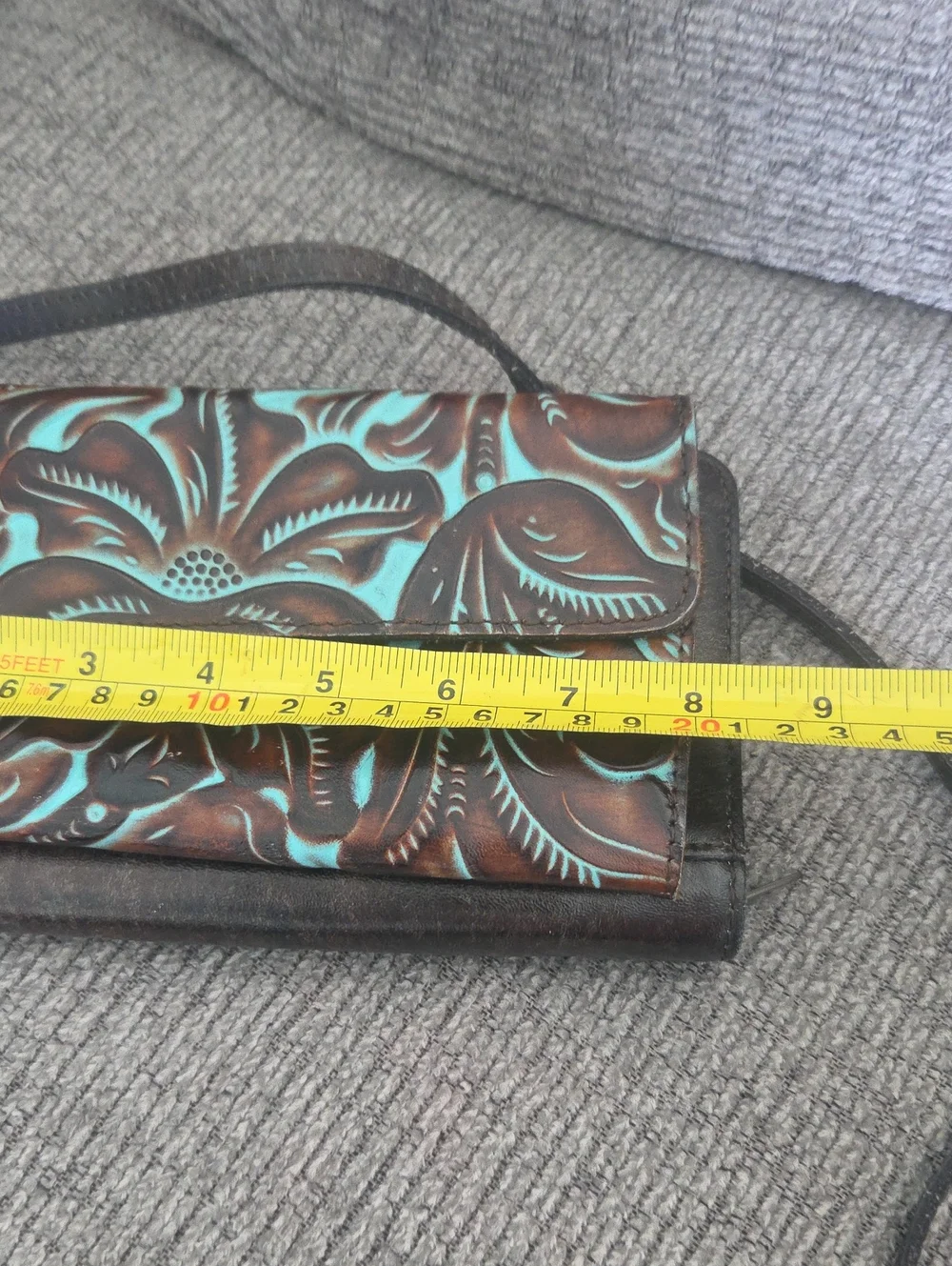 Patricia Nash Albarese Tooled Leather Turquoise Crossbody Bag